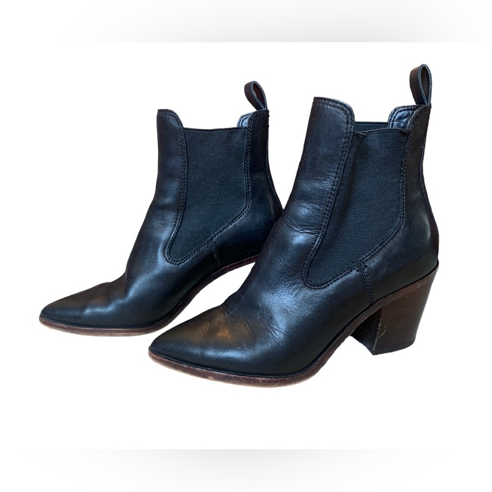 Dolce Vita Black Leather Block Heel Western Cowboy Ankle Boot 8.5